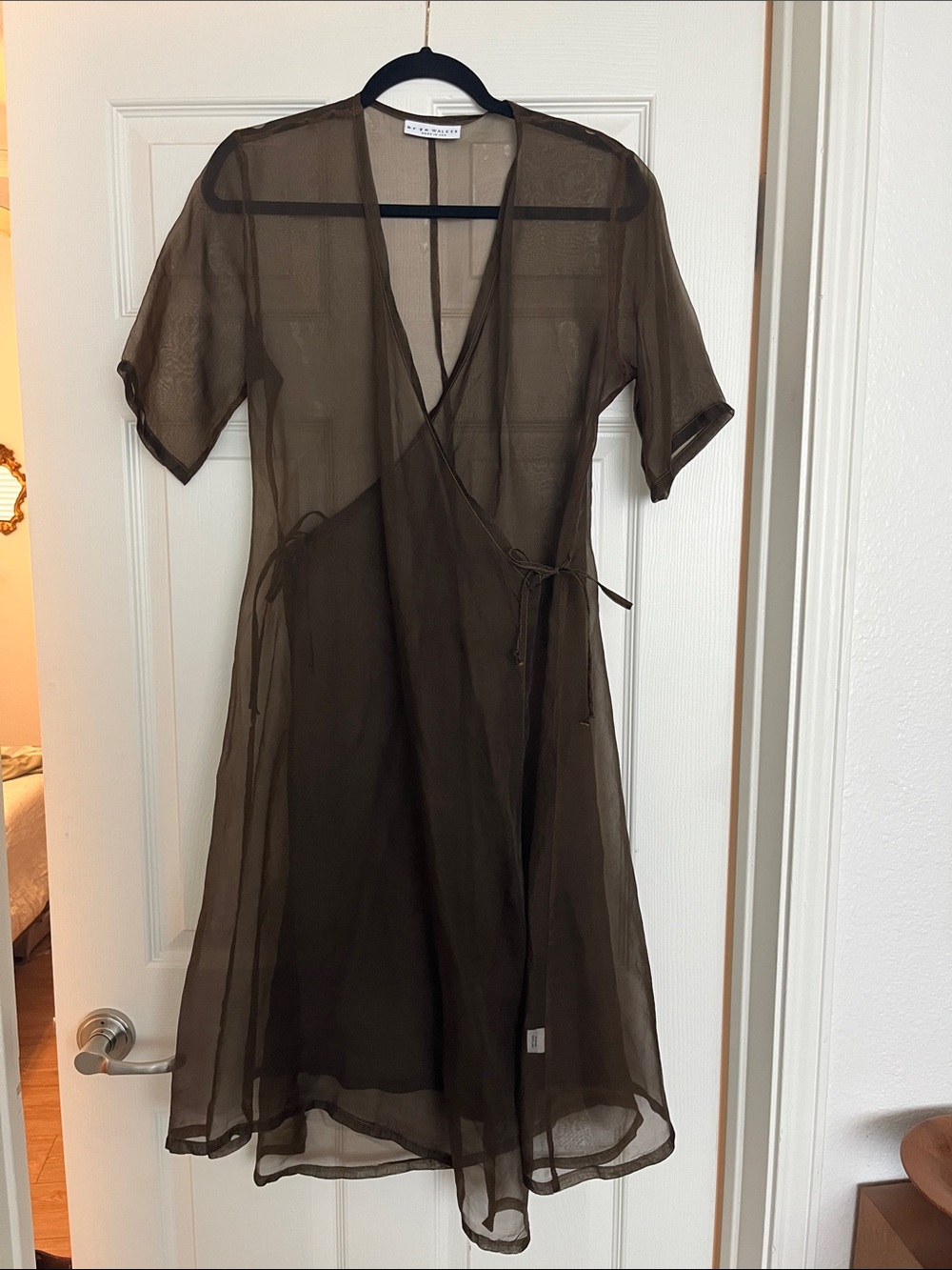Bryn Walker brown silk sheer wrap dress
